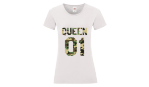 Queen 01 póló női terep fehér alapon minta